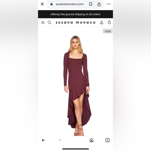 Susana Monaco Women's Burgundy High-Low Dress - Picture 3 of 5